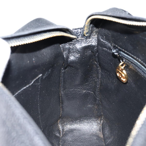 CHANEL Chain Shoulder Bag Caviar Skin Black Gold CC Auth 166896SAV