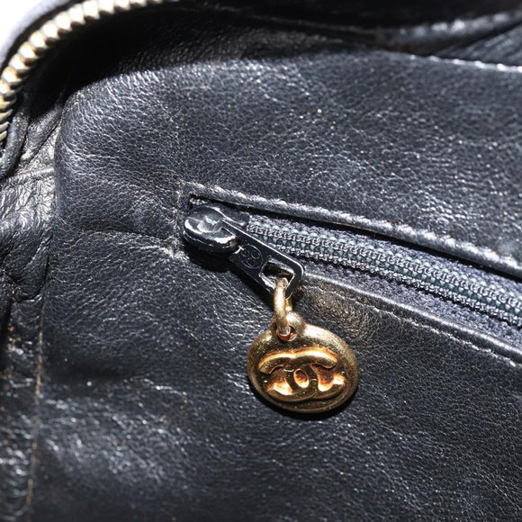 CHANEL Chain Shoulder Bag Caviar Skin Black Gold CC Auth 166896SAV