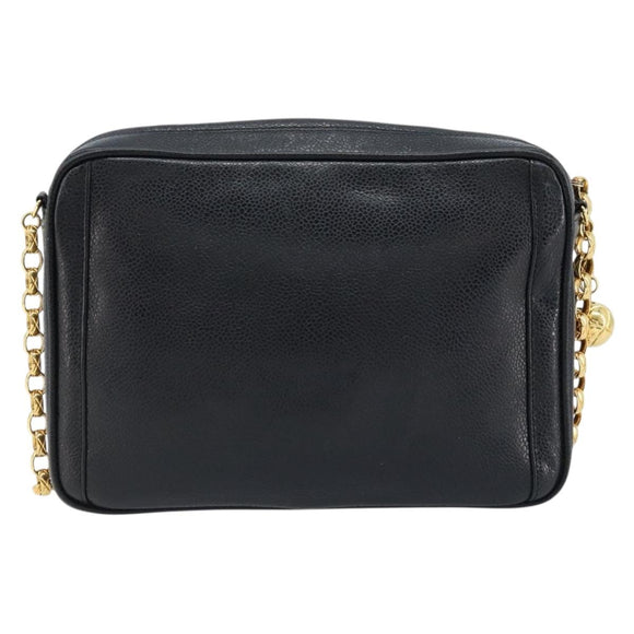 CHANEL Chain Shoulder Bag Caviar Skin Black Gold CC Auth 166896SAV