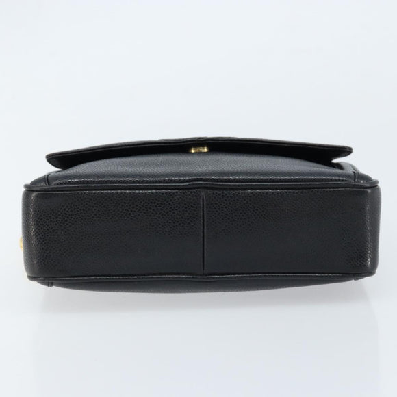 CHANEL Chain Shoulder Bag Caviar Skin Black Gold CC Auth 166896SAV