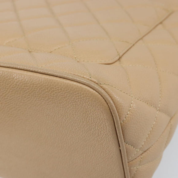 CHANEL Matelasse Reprint Tote Bag Caviar Skin Beige Gold CC Auth 166898SAV