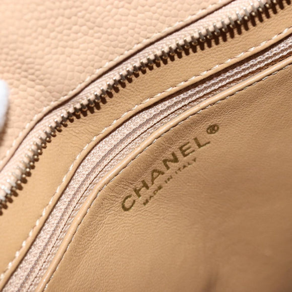 CHANEL Matelasse Reprint Tote Bag Caviar Skin Beige Gold CC Auth 166898SAV