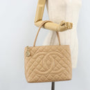 CHANEL Matelasse Reprint Tote Bag Caviar Skin Beige Gold CC Auth 166898SAV-23