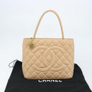 CHANEL Matelasse Reprint Tote Bag Caviar Skin Beige Gold CC Auth 166898SAV-24