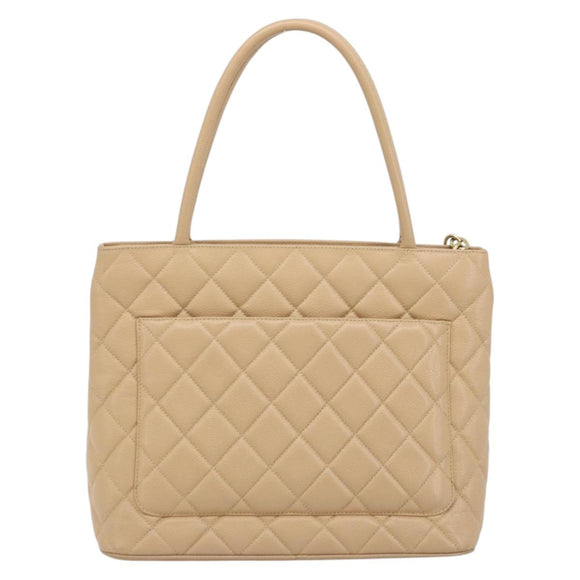 CHANEL Matelasse Reprint Tote Bag Caviar Skin Beige Gold CC Auth 166898SAV