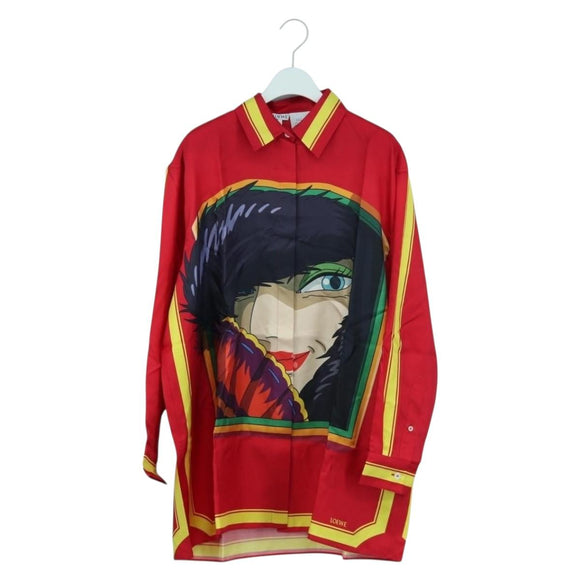 LOEWE × Studio Ghibli Polo Shirt Howl's Moving Castle Silk Red Auth 166935SM