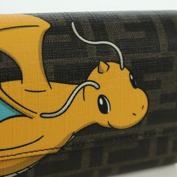 FENDI xFRGMTxPOKÉMON Zucca Canvas Chain Wallet Dragon Bag Black Auth 166959SM