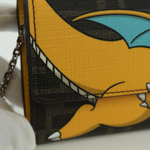 FENDI xFRGMTxPOKÉMON Zucca Canvas Chain Wallet Dragon Bag Black Auth 166959SM