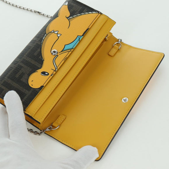 FENDI xFRGMTxPOKÉMON Zucca Canvas Chain Wallet Dragon Bag Black Auth 166959SM
