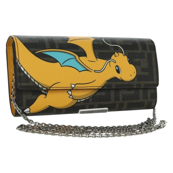 FENDI xFRGMTxPOKÉMON Zucca Canvas Chain Wallet Dragon Bag Black Auth 166959SM