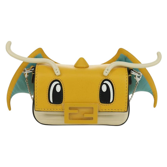 FENDI x FRGMT x POKÉMON Nano Bucket Dragon Bag Leather Yellow Auth 166961SM