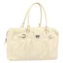 Salvatore Ferragamo Gancini Hand Bag Leather White Silver Auth 166988-1