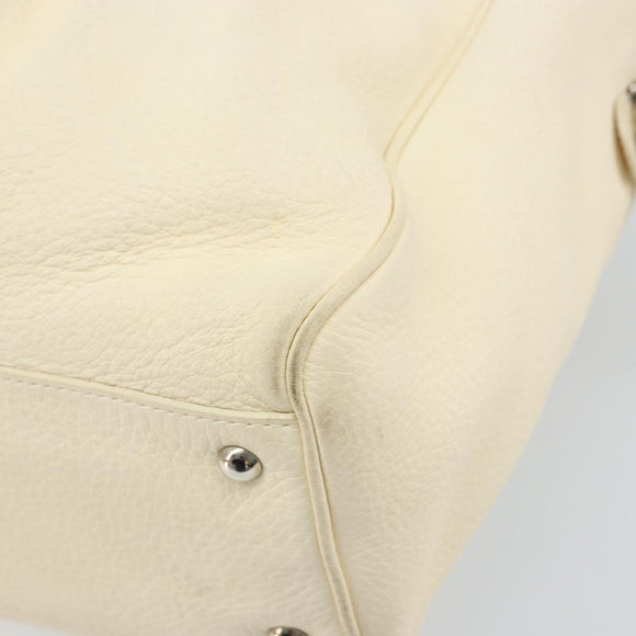 Salvatore Ferragamo Gancini Hand Bag Leather White Silver Auth 166988