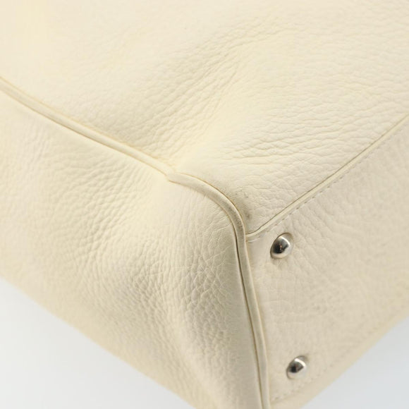 Salvatore Ferragamo Gancini Hand Bag Leather White Silver Auth 166988