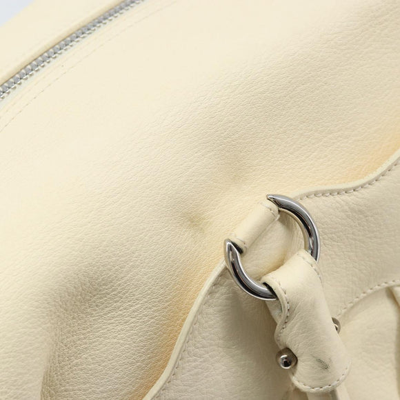 Salvatore Ferragamo Gancini Hand Bag Leather White Silver Auth 166988