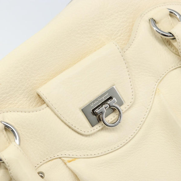 Salvatore Ferragamo Gancini Hand Bag Leather White Silver Auth 166988