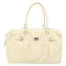 Salvatore Ferragamo Gancini Hand Bag Leather White Silver Auth 166988-13