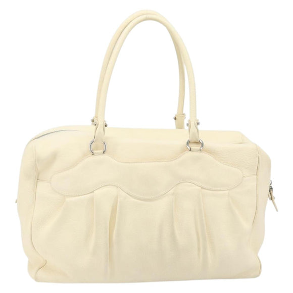 Salvatore Ferragamo Gancini Hand Bag Leather White Silver Auth 166988