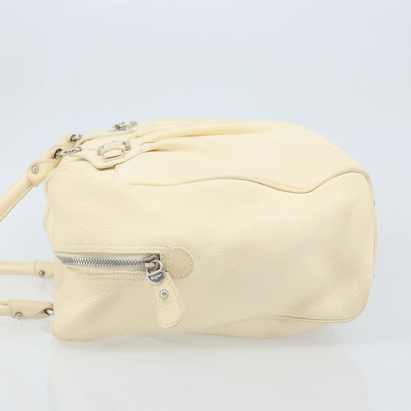 Salvatore Ferragamo Gancini Hand Bag Leather White Silver Auth 166988