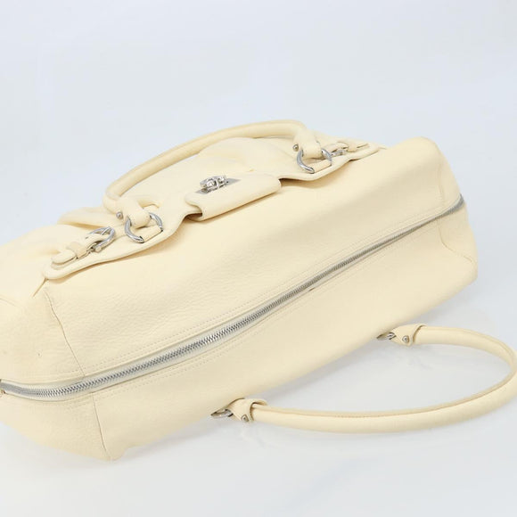 Salvatore Ferragamo Gancini Hand Bag Leather White Silver Auth 166988