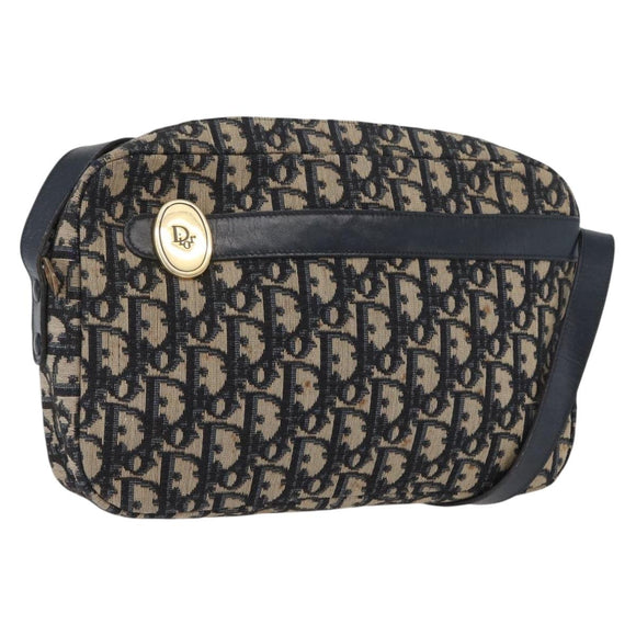 Christian Dior Trotter Canvas Shoulder Bag Navy Gold Auth 166990