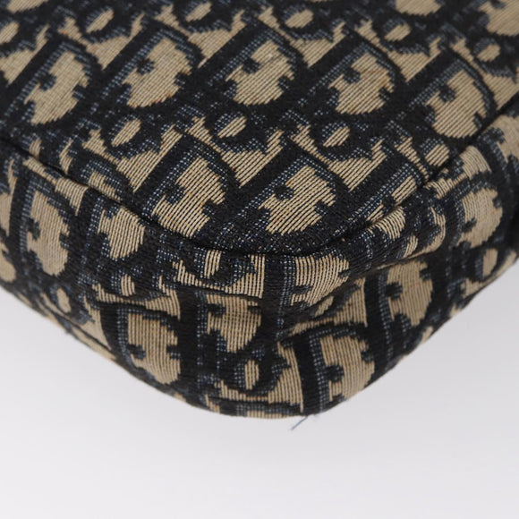 Christian Dior Trotter Canvas Shoulder Bag Navy Gold Auth 166990