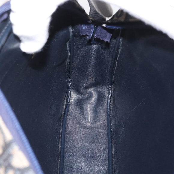 Christian Dior Trotter Canvas Shoulder Bag Navy Gold Auth 166990