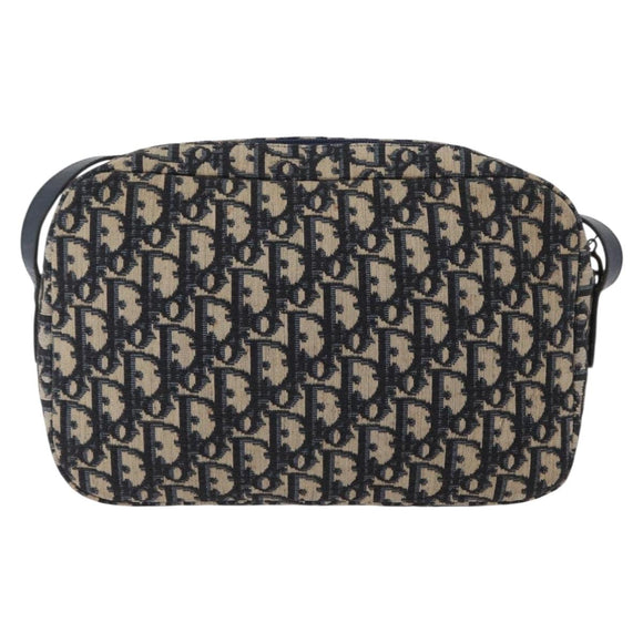 Christian Dior Trotter Canvas Shoulder Bag Navy Gold Auth 166990