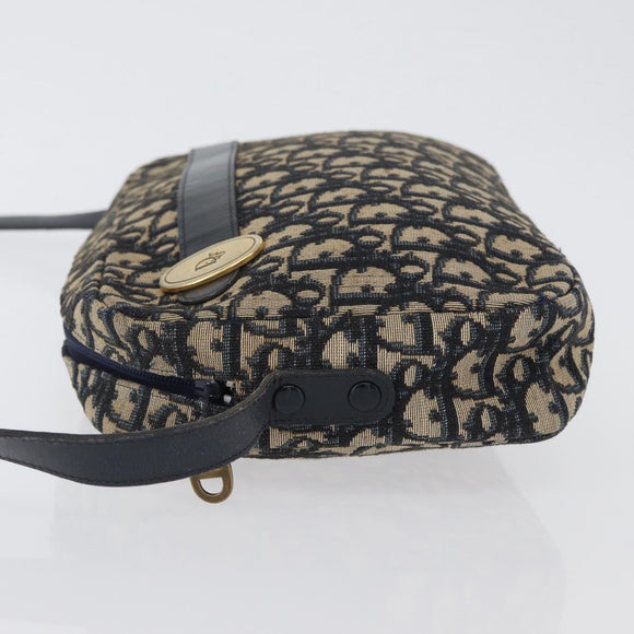 Christian Dior Trotter Canvas Shoulder Bag Navy Gold Auth 166990