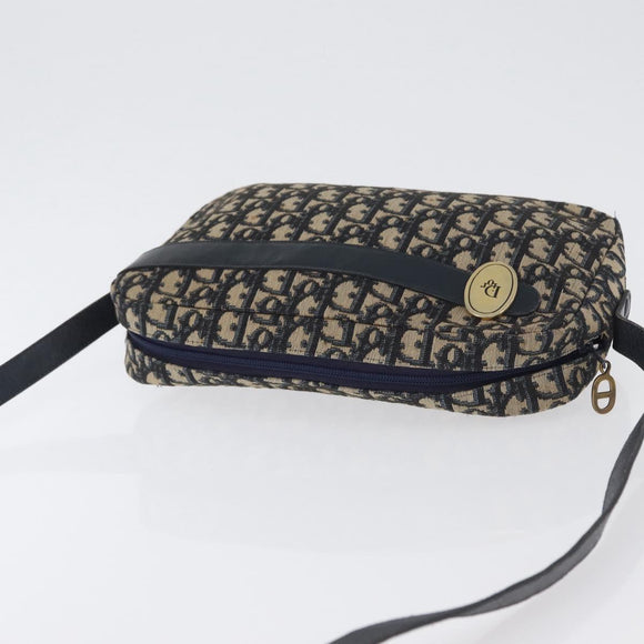 Christian Dior Trotter Canvas Shoulder Bag Navy Gold Auth 166990