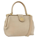CELINE Hand Bag Leather 2way Beige Gold Auth 166991-1