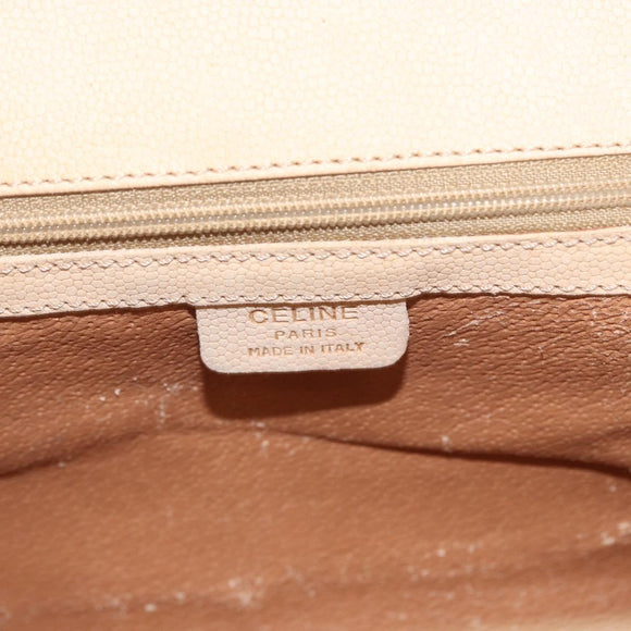CELINE Hand Bag Leather 2way Beige Gold Auth 166991