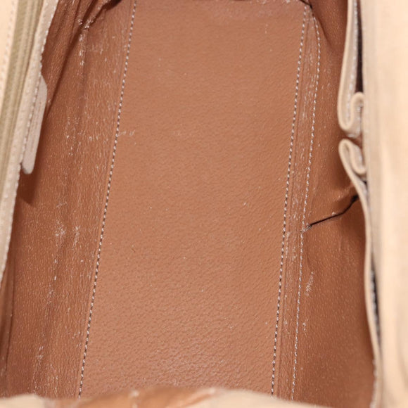 CELINE Hand Bag Leather 2way Beige Gold Auth 166991