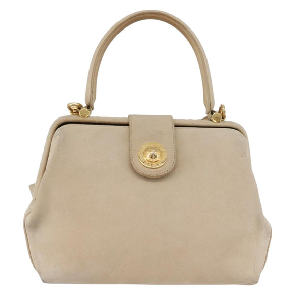 CELINE Hand Bag Leather 2way Beige Gold Auth 166991