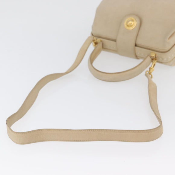 CELINE Hand Bag Leather 2way Beige Gold Auth 166991