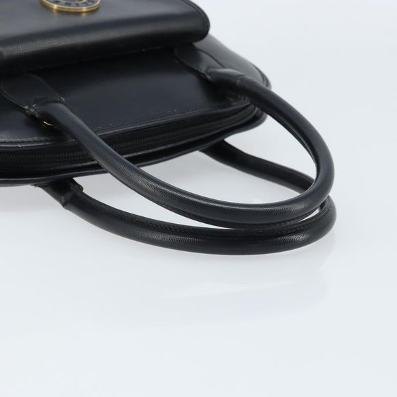 CELINE Hand Bag Leather Black Gold Auth 166992