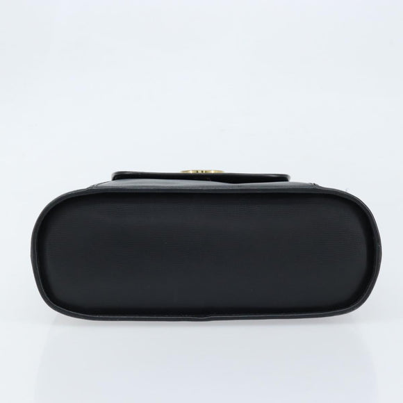 CELINE Hand Bag Leather Black Gold Auth 166992