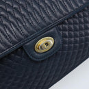 BALLY Hand Bag Leather Navy gold Auth 166993-17