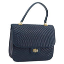 BALLY Hand Bag Leather Navy gold Auth 166993-1