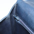 BALLY Hand Bag Leather Navy gold Auth 166993-21
