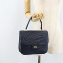 BALLY Hand Bag Leather Navy gold Auth 166993-22
