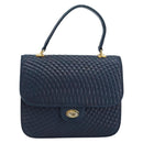 BALLY Hand Bag Leather Navy gold Auth 166993-13