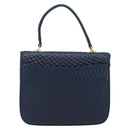 BALLY Hand Bag Leather Navy gold Auth 166993-2