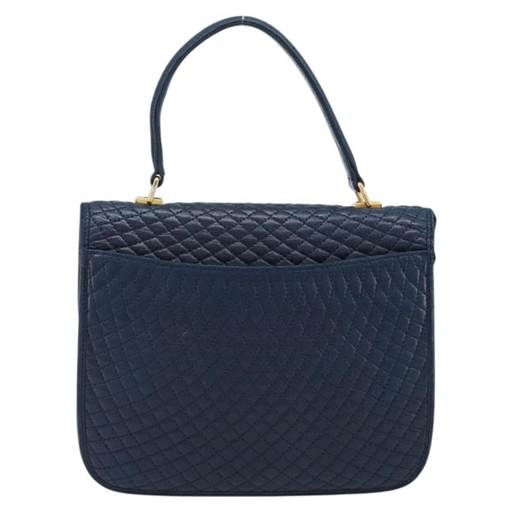 BALLY Hand Bag Leather Navy gold Auth 166993