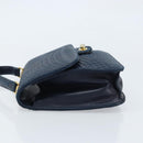 BALLY Hand Bag Leather Navy gold Auth 166993-4
