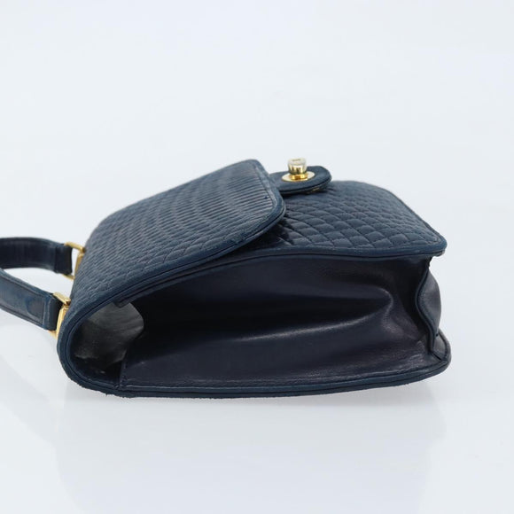 BALLY Hand Bag Leather Navy gold Auth 166993