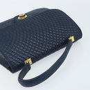 BALLY Hand Bag Leather Navy gold Auth 166993-6