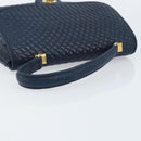 BALLY Hand Bag Leather Navy gold Auth 166993-7