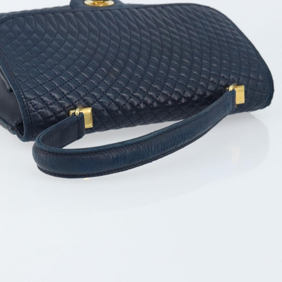 BALLY Hand Bag Leather Navy gold Auth 166993