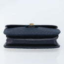 BALLY Hand Bag Leather Navy gold Auth 166993-5